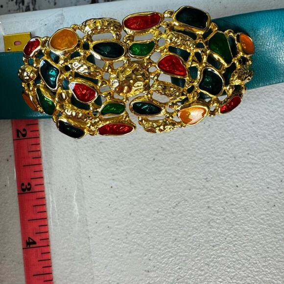 Rare Douglas Paquette Vintage Gold Tone Faux Gem Cluster Jeweled Belt Buckle - Picture 7 of 11
